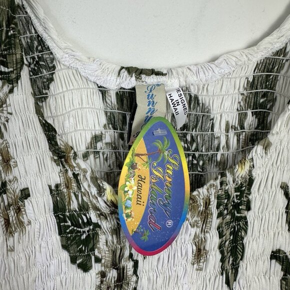 Sunny Island Hawaii Dress Womens One Size Tropical Smocked Midi White Floral NWT - Picture 2 of 8